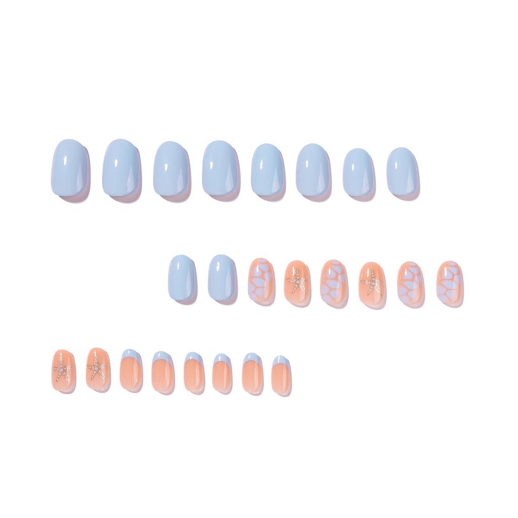 Blue Crocodile Texture Press On Nails with Star Decoration 24 Pieces Resin Manicure Wearable Artificial Nails