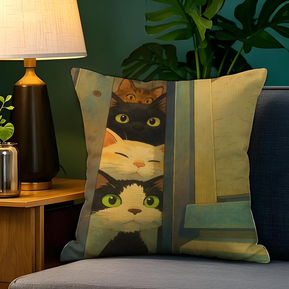 Cute cat illustration decoration  Pillow Case Natural Linen Pillow Case DoubleSided Decor Sofa Pillowcase Home Decor