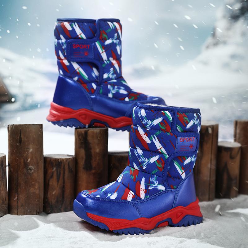 Foreign Trade Boys' Winter Cotton Boots, Velvet Warm Children's Snow Boots, Medium and Older Children's Outdoor Thickened Cold-resistant Cotton Shoes