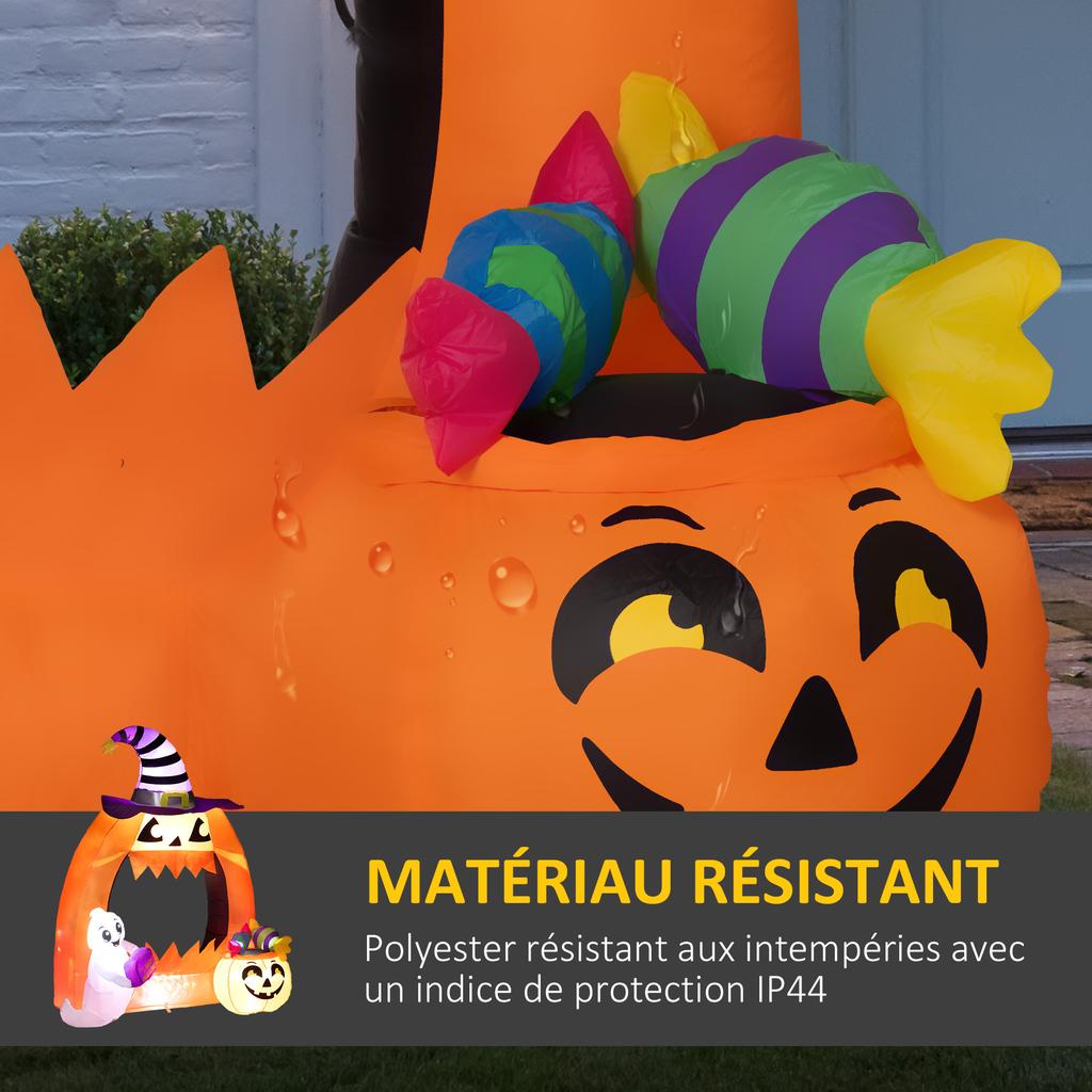 Arco de Calabaza Inflable de Halloween de 150 cm con Fantasma Lindo, Decoración Inflable de Halloween con Luces LED