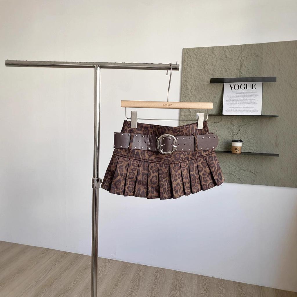 2025 Autumn/Winter Women's Retro Leopard Print Low-Waist Mini Skirt