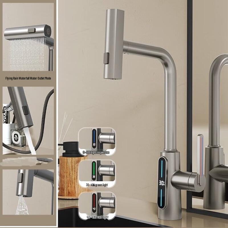 TLXT Gunmetal Grey Digital Pull-Out Single Cold Kitchen Faucet