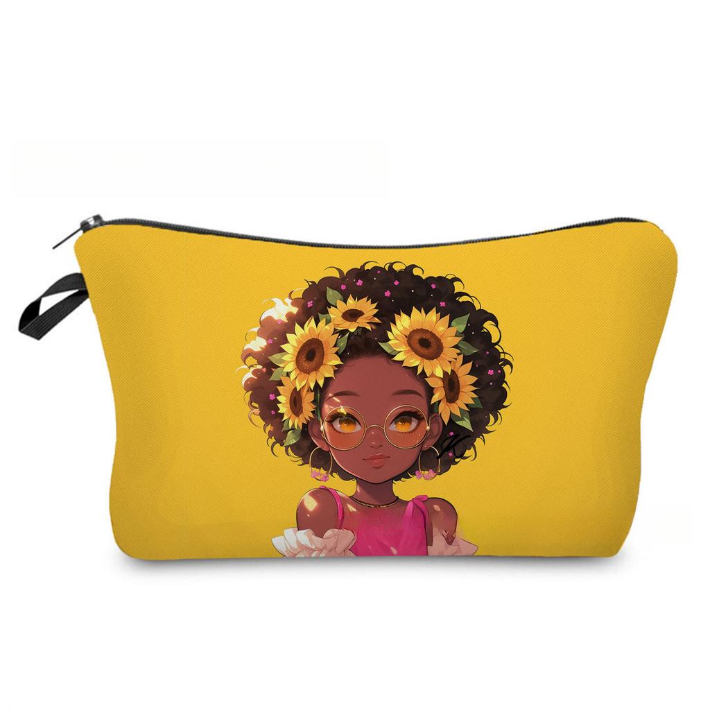 Women Black Girl Print Cosmetic Bag Toiletries Organize Travel Storage Case  6867