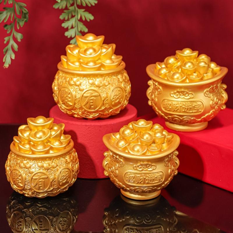 1Pcs Prosperity Sculpture Centerpiece Treasure Basin Statue For Office Shelf Desk Tabletop Art Craft Ornament Home Decorations