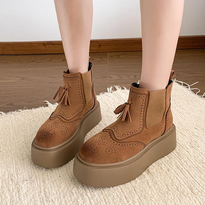 2024 Autumn New Thick Soled Women's Loafers Casual Sports Boots Designer Brand Trendy Short Ankle Boots