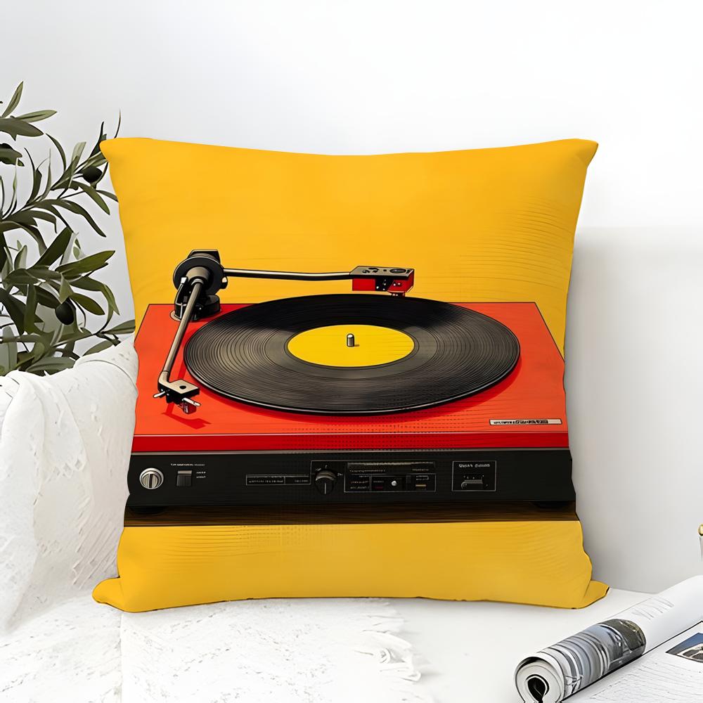 Simple Stylish Music Record Design Pillow Case Cotton Linen Fabric Square Zipper Pillowcase Home Decorative Living Room
