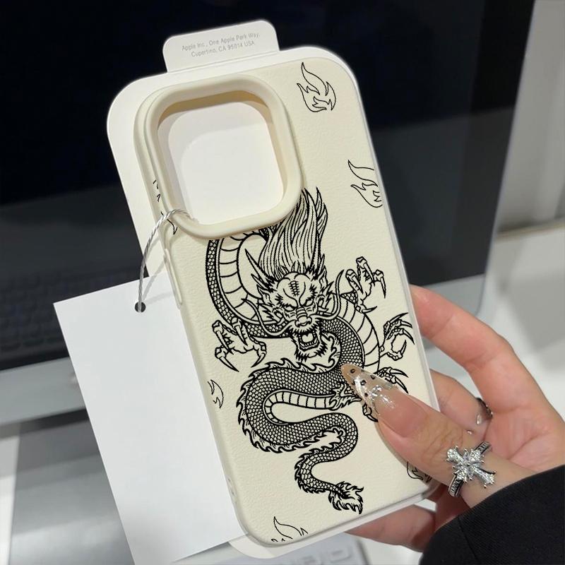 Husă Moale Mată cu Model Dragon Negru Pentru iPhone 16 Pro Max 15 Pro 14 13 12 11 TPU Textură Piele Subțire Rezistentă la Șocuri Husă Bumper
