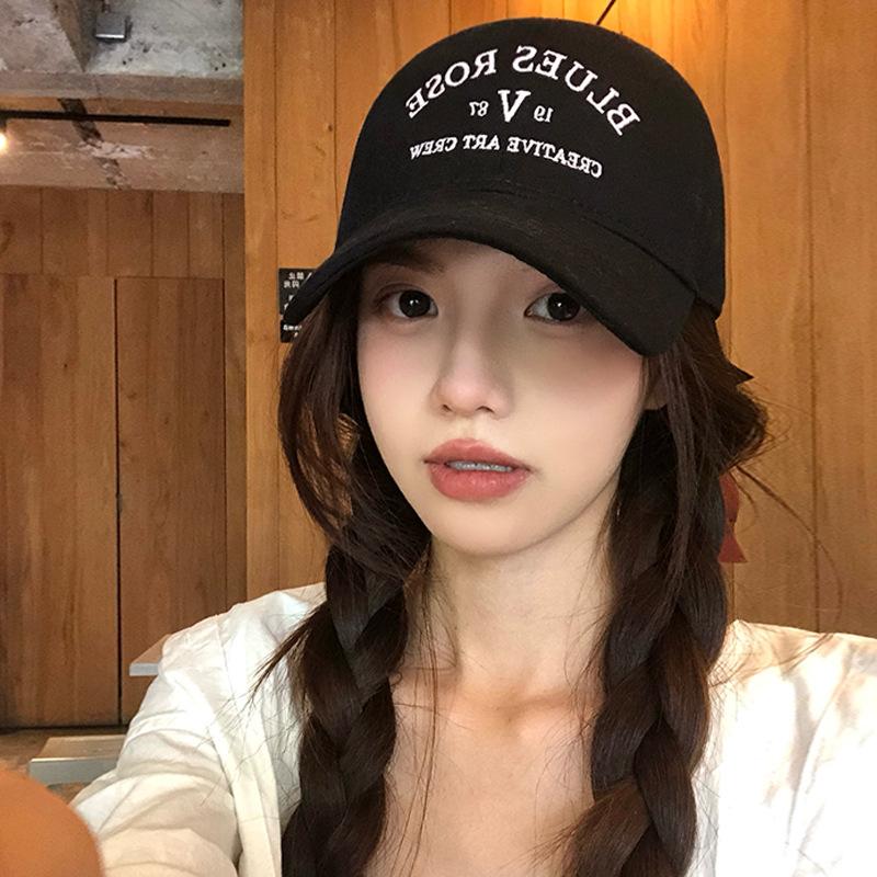 

Korean Letter Embroidered Hat for Women with Big Head Circumference Showing Face Small Baseball Cap Versatile Wide Brim Outdoor Casual Baseball Cap Adjustable