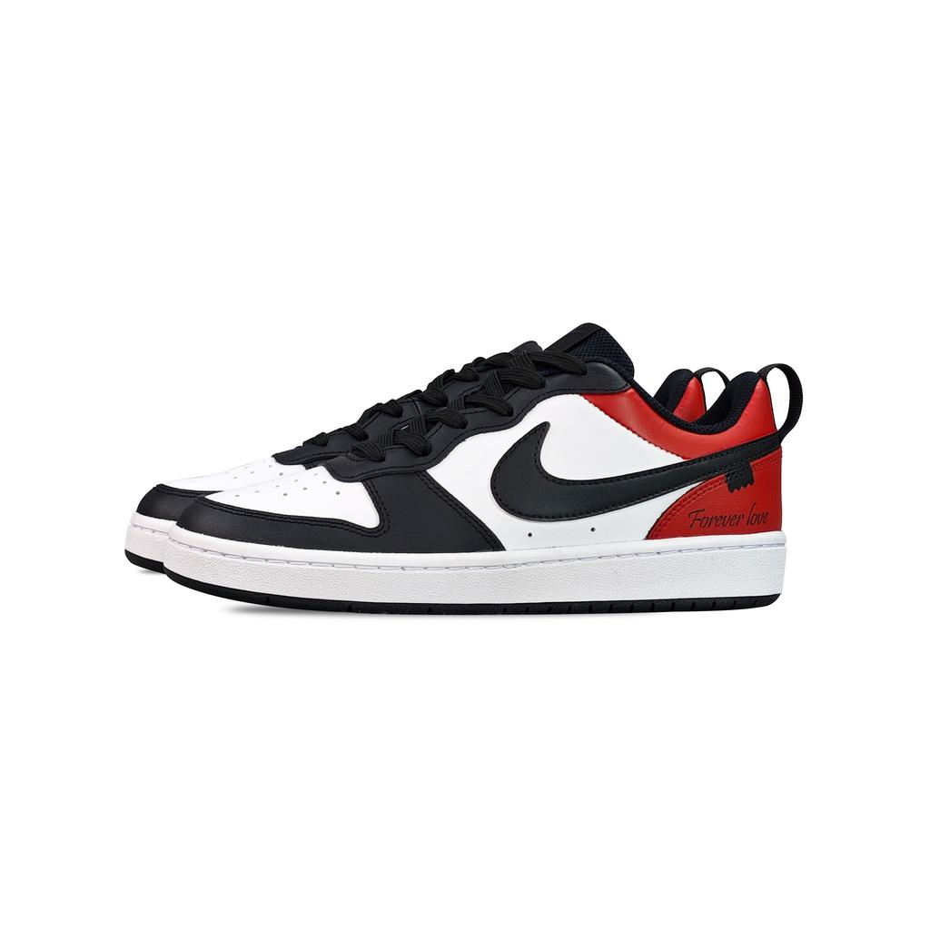 Nike Court Borough Non slip Lightweight Low top Skateboard Shoes GS Black White Red BQ5448-115(TeamEight-)