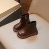 Winter Autumn Children Short Boots Girls  Leather Boots Boys Pure Color Autumn Boots Baby Warm Soft Cotton Shoes