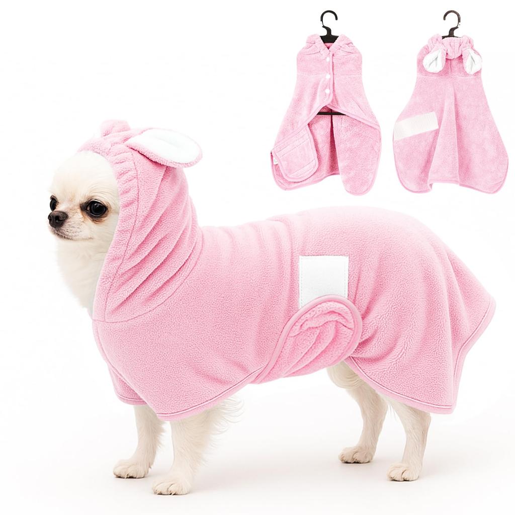 Pet Bathrobe, Towel For Dogs And Cats, Super Absorbent, Cute Dog Bath Towel, Hooded Coat, Adjustable Collar And Belly Strap, XS To XL