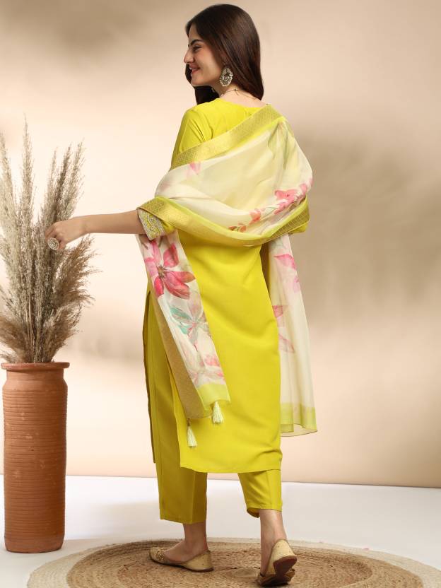 Indian Women Kurta Pant Dupatta Set Dress Bollywood Designer Top Tunic Kurti Salwar Suit