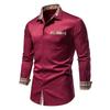 Men's Autumn Color Block Slim Fit Long Sleeve Checkered Collar Shirt