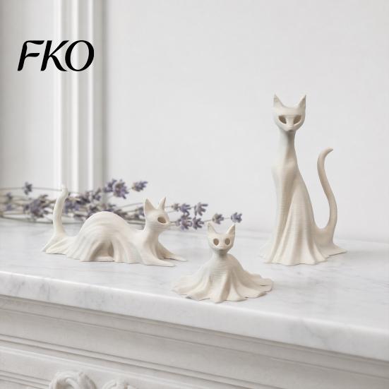 High Precision 3D Printed Ornament Cat Ghost Statues, Halloween Haunted Kitten Figurines with Hollow Eyes Three Style Set & Flowing