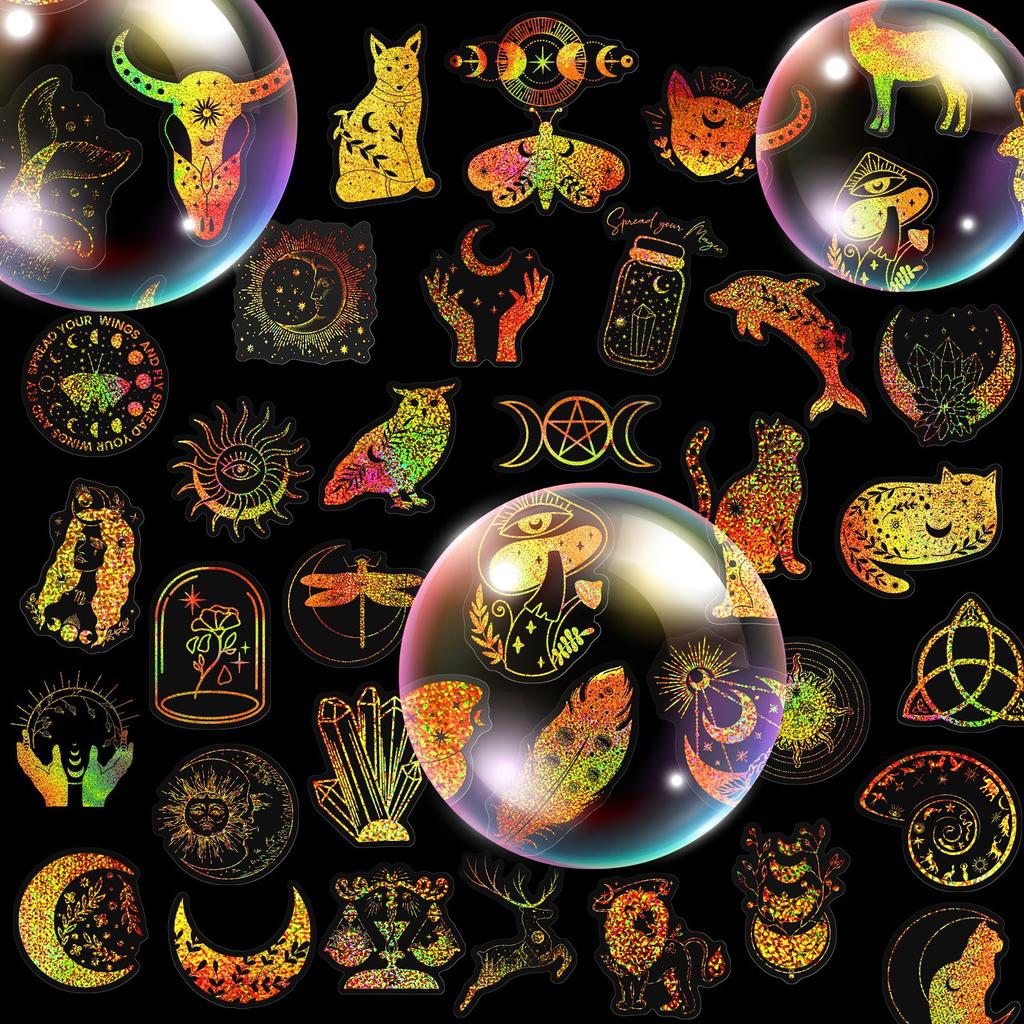 100 Transparent Gold Laser Magic PET Stickers Laser Gold Flashing Special Handbook Material Holographic Stickers