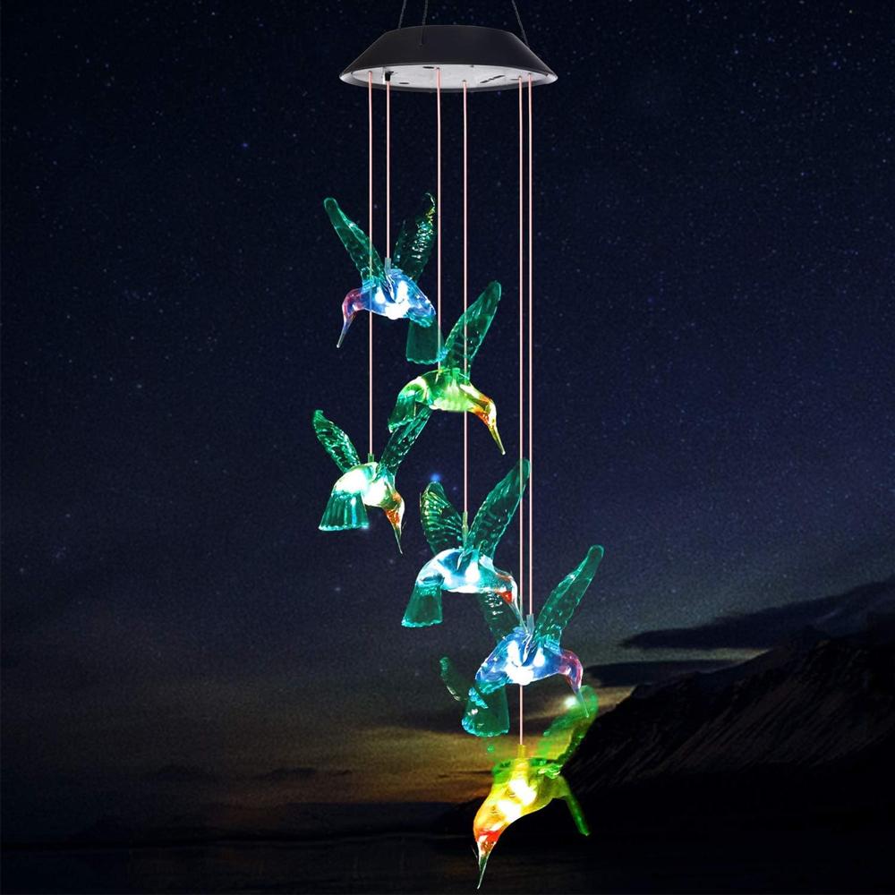 

Waterproof Hummingbird Wind Chimes and Crystal Ball Wind Chime Outdoor/Indoor, Color Changing Solar Powered Decorative Lights