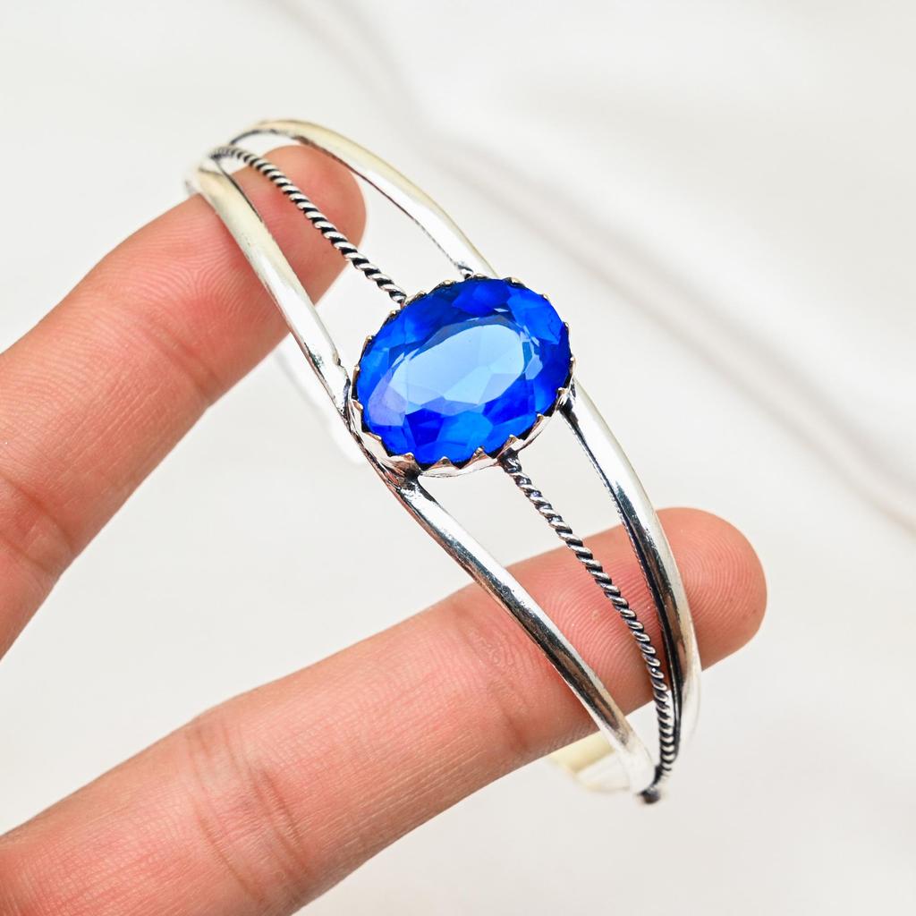 Tanzanite Gemstone Cuff Bracelet, 925 Sterling Silver Bangle, Handmade Cuff Bracelet Adjustable Bangle, For Gifts Engagement Jewelry