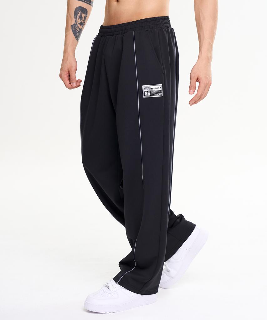 Leijibi [Summer] Giant Fit Line Track Pants Wide Gymwear Training Workout Wear Elastic Waist Pants M (2 Colors)