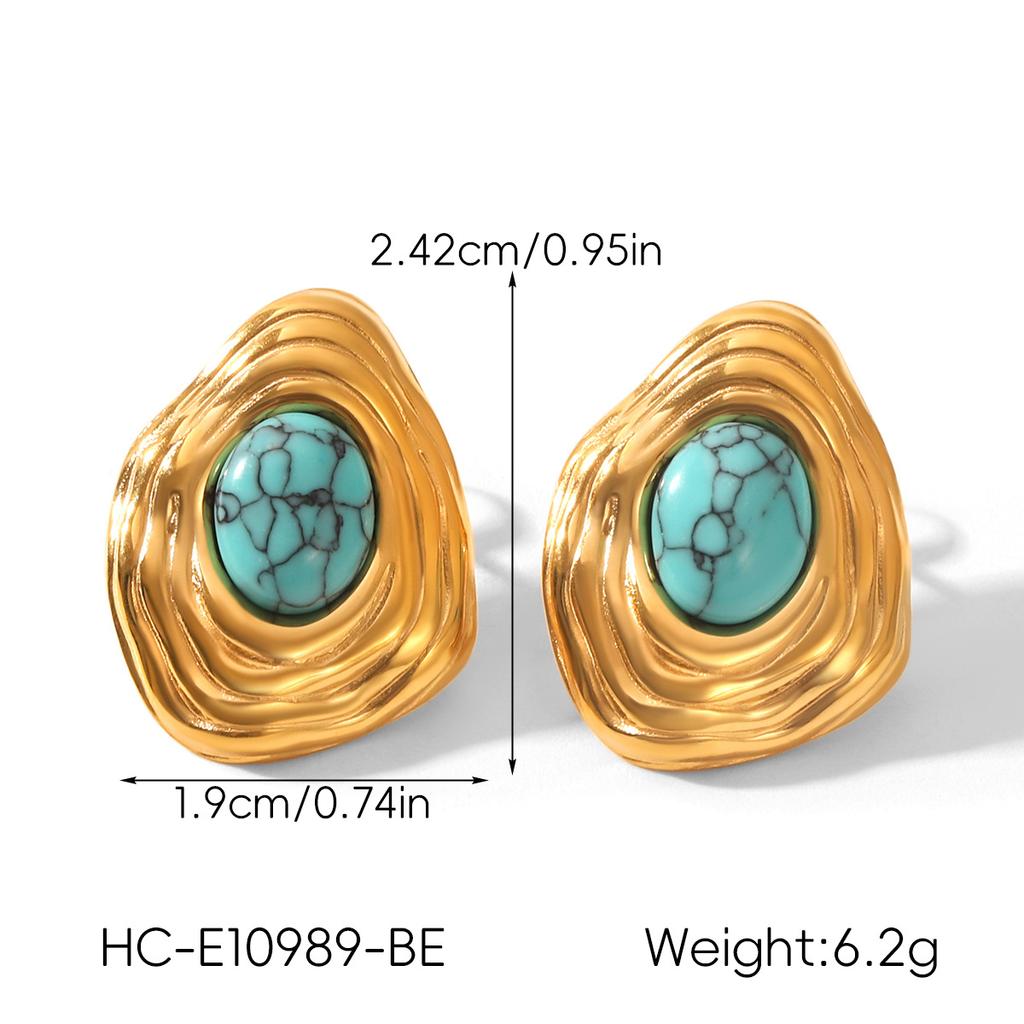 Retro Stainless Steel Earrings for Women, Tiger Eye Ear Jewelry, Niche High-end Turquoise Titanium Steel Studs, Fade-resistant
