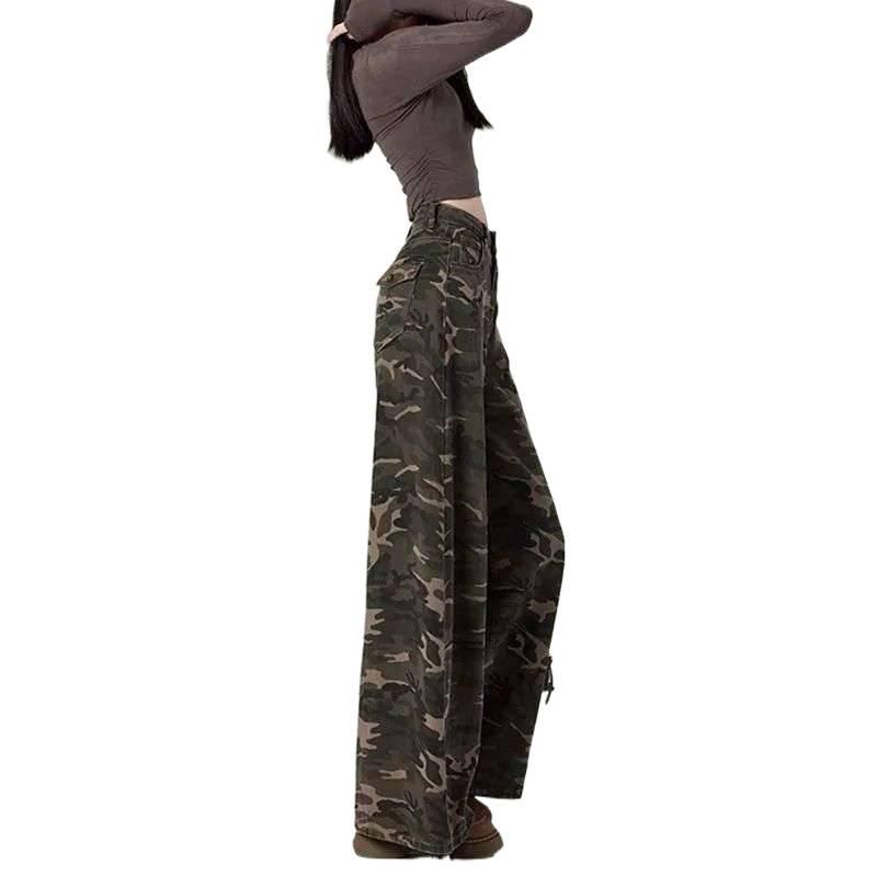 Women's High Waist Camouflage Wide Leg Jeans