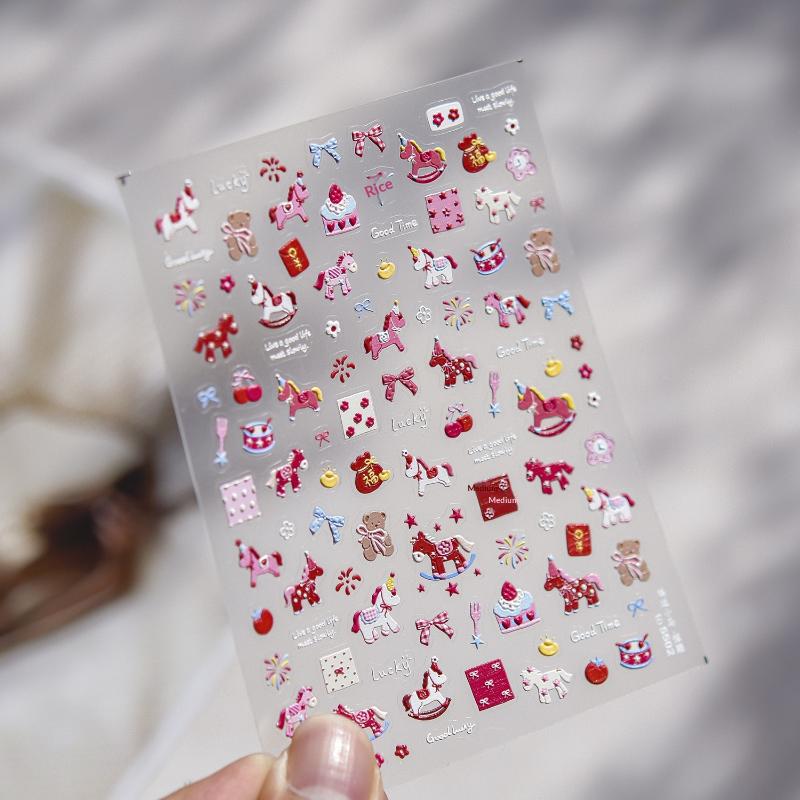Cartoon Colorful Pony Nail Stickers DIY Nail Stickers Nail Decorations Accessories Year Of The Horse Nail Appliques Art Sticker