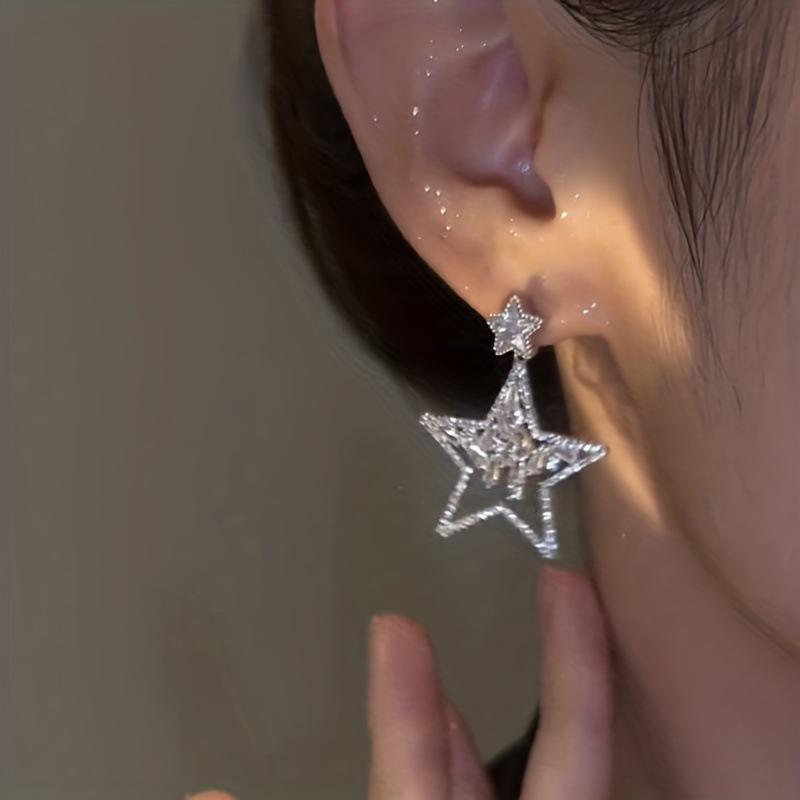 Luxurious Star Zirconia Stud Earrings - Sparkling Five-Pointed Design