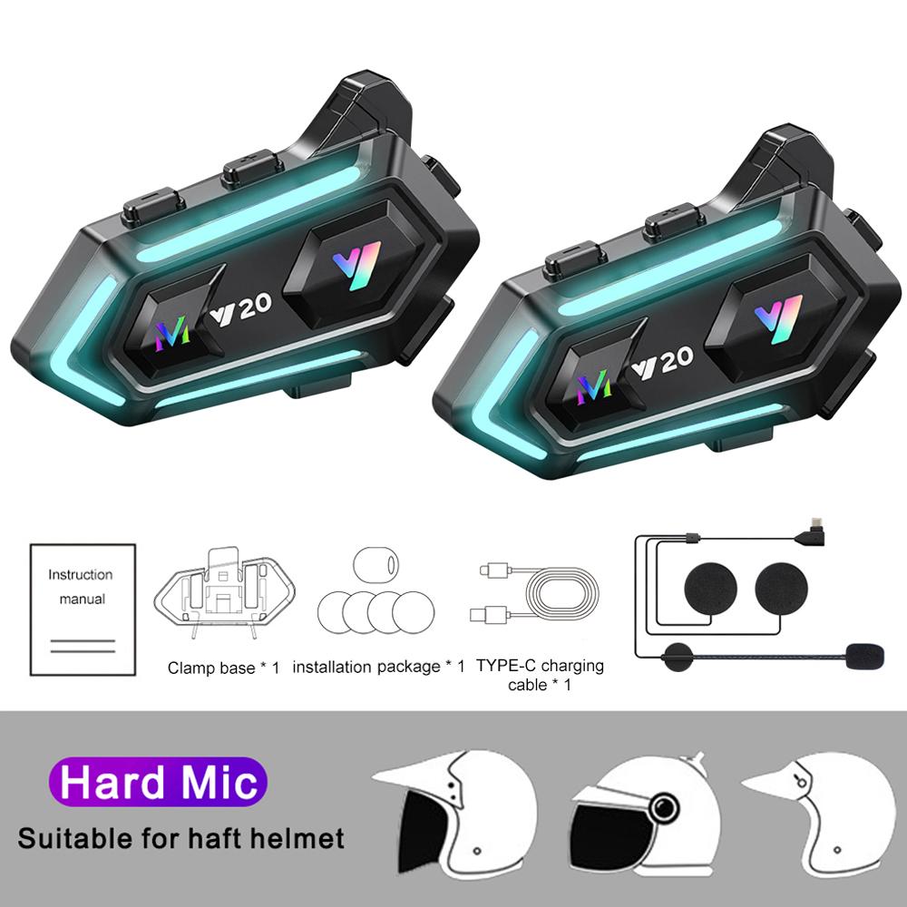 Motorcycle Helmet Bluetooth Headset Rider BT5.3 Waterproof 1000mAh Music Player Communicator Speakers With RGB Colorful Lights