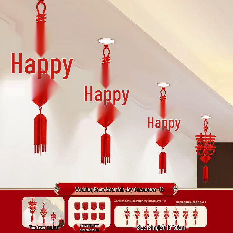 3D Doppel-Glück Hochzeitslaternen zur Dekoration - Hängende Ornamente für Hochzeitszimmer, Wohnzimmerdecke, Seite von Braut & Bräutigam.