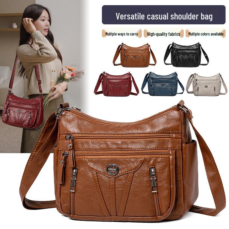 Versatile Leather Crossbody Shoulder Bag for Women - Large Capacity, Ideal for Commuting and Outings