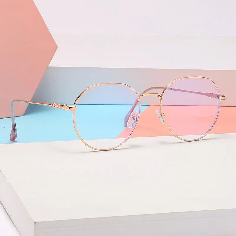 3PCS Blue Light Blocking Glasses Women Myopia Eyewear Round Metal Frame Computer Glasses Girls Shortsighted