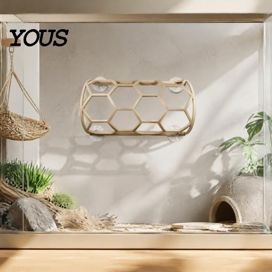 Wall Mounted Reptile Hide Honeycomb Climbing Shelf, Suction Cup Snake Tunnel Hide, Rest Platform Modular Terrarium Furniture for Ball Python,