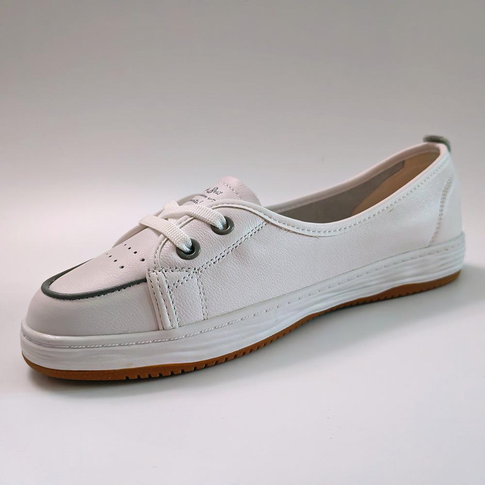 Women White Leather Casual Sneakers Slip-On Comfort Walking Shoes Fashion Loafers Flat Cowhide Lightweight Daily Wear