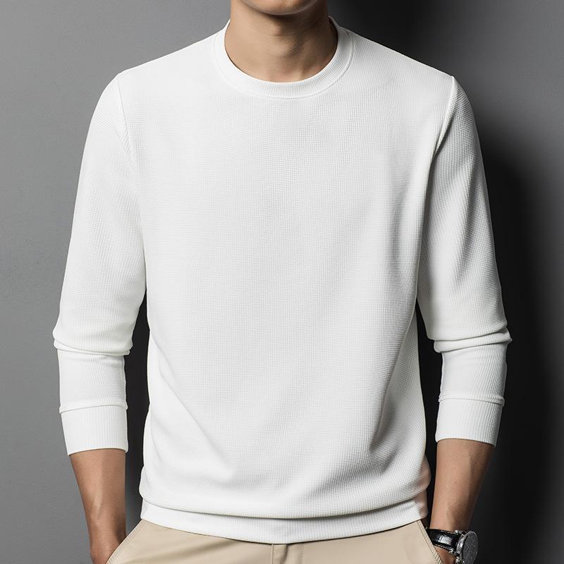Autumn Waffle Mesh Long-sleeved T-shirt Men's Round Neck Quick-drying Tops Loose Bottoming Shirt for Men