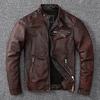 Chinesische Größe Vintage braun Mantel klassische Biker Stil kurze schlanke echte Lederjacke Männer Casual Ledermantel Herbst
