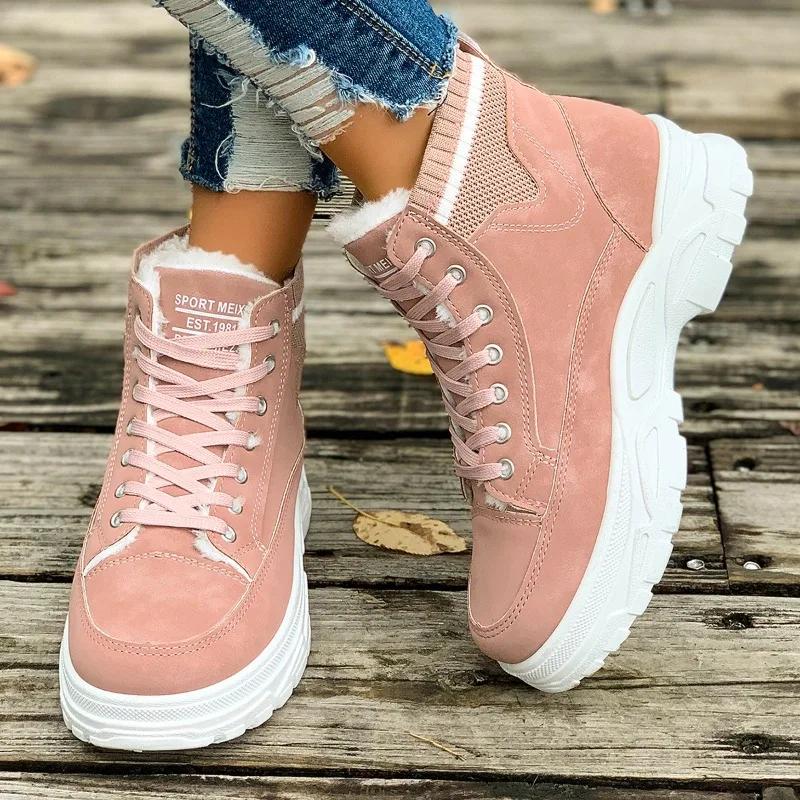 

Модные зимние новые хлопковые ботинки на толстой подошве, женская мода, круглый носок, шнуровка спереди, мягкая подошва, нескользящие, теплые короткие ботинки 45 розовый