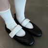 Soft Leather Version~ French Leather Light Mouth Mary Jane Shoes Women's 2025 New Velcro Color Matching Flat Ballet Shoes