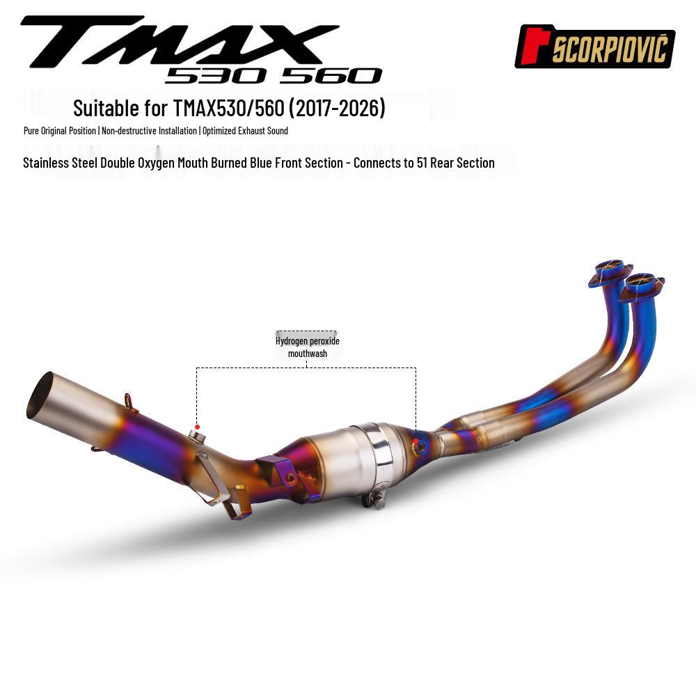 TMAX560/530 Full Exhaust System with Dual Oxygen Sensors: Front, Rear, and Muffler Sections.