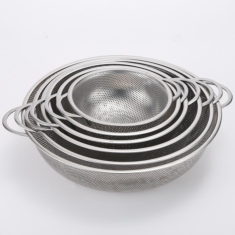 1 pz Cesto Drenante Spesso in Acciaio Inossidabile con Fori Densi, Anello Singolo Scola Verdure Ciotola per Lavare Riso Utensili per Organizzazione Cucina