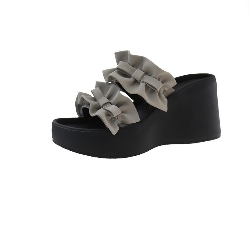 

2025 summer new non-slip outer wear one-word slippers with golden versatile flowers and fashionable flat bottom 35 серый