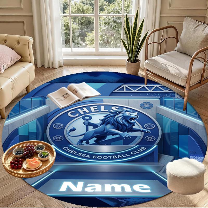 Custom Name Personalized Chelsea Football Club Print Round Rug, Versatile Home Decor Carpet, for Playroom, Apartment, Balcony, Entryway, Hallway Gift