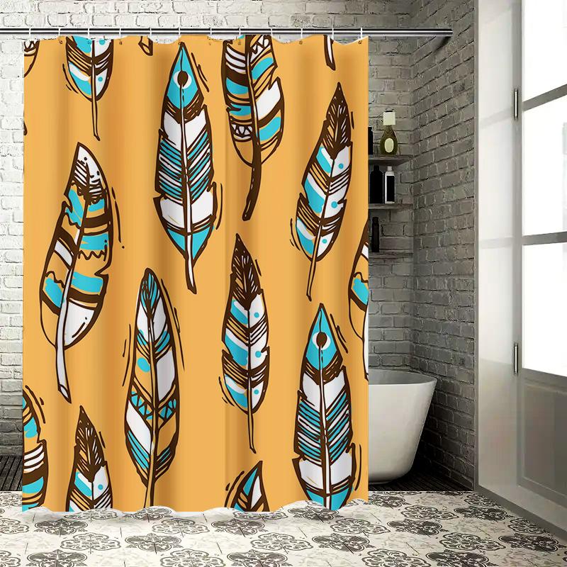Vintage Feather Printed Shower Curtain Waterproof Fabric Bath Room Decor for Home Decoration (Orange) 39x71inches / 100cm*180cm