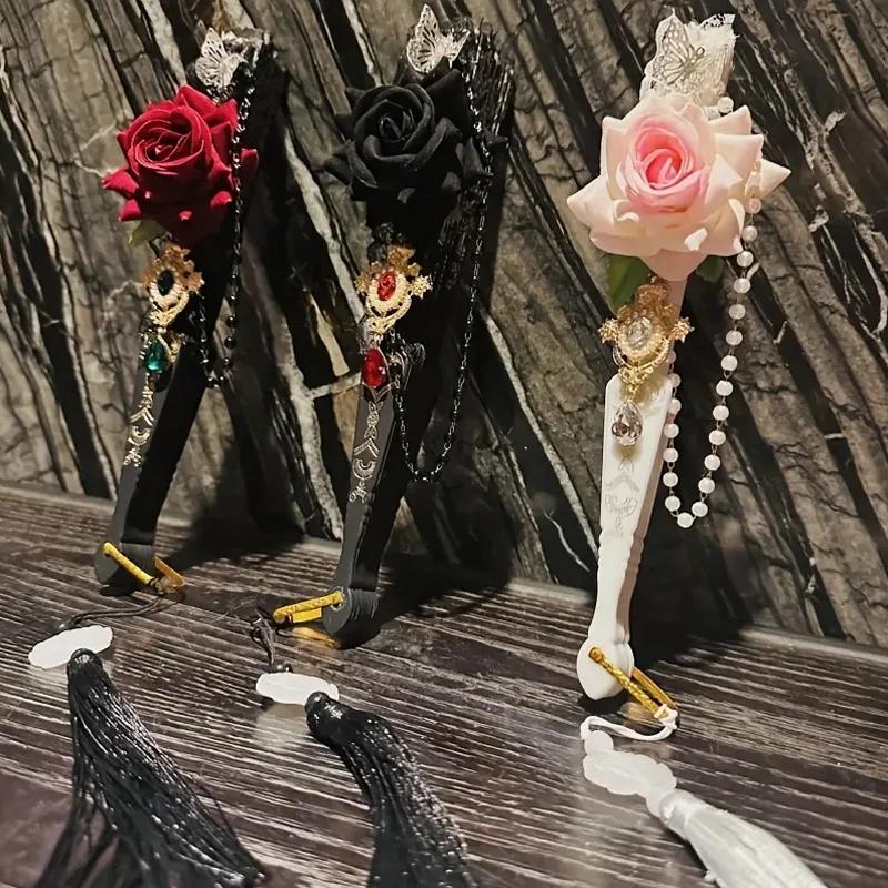 Retro European Rose Folding Fan Lolita Gothic Fan Lace Wedding Role Playing Party Decoration Supplies