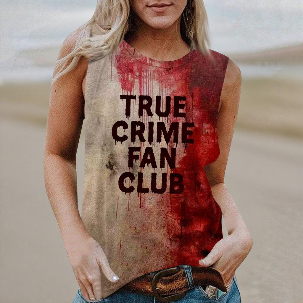Women's Round Neck Casual Sleeveless Halloween Printed Vest T-Shirt Top