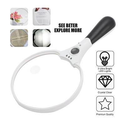 Lightweight Handheld Magnifying Glass With 3 Bright Led Lights Large Loupe For Elderly Reading