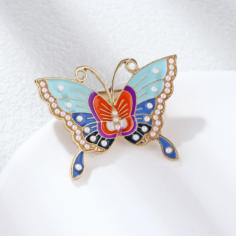 Enamel Butterfly Pearl Brooch Hanbok & Cheongsam Accessory Vintage Drop Oil Couple Pin Holiday Gift Long-lasting Color Accessory