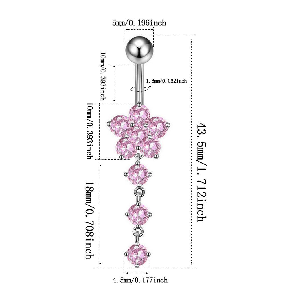 Anneau de nombril Fleur de prunier avec pendentif à franges Fleur de Zircon Bijoux de nombril
