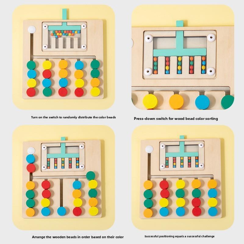Wooden Color Bead Moving Game For Toddler Cognitive Development And Hand Eye Coordination