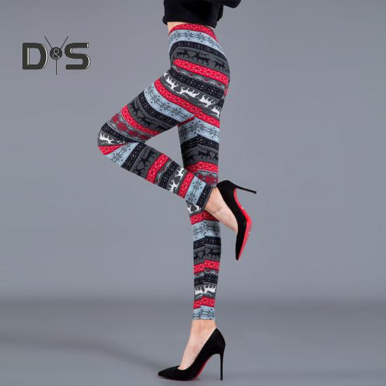 Høst Vinter Damebukser Snowflake Elgtrykk Høy midje Magekontroll Myk Elastisk Termisk Skinny Butt løftet Yogabukse Lady Leggings