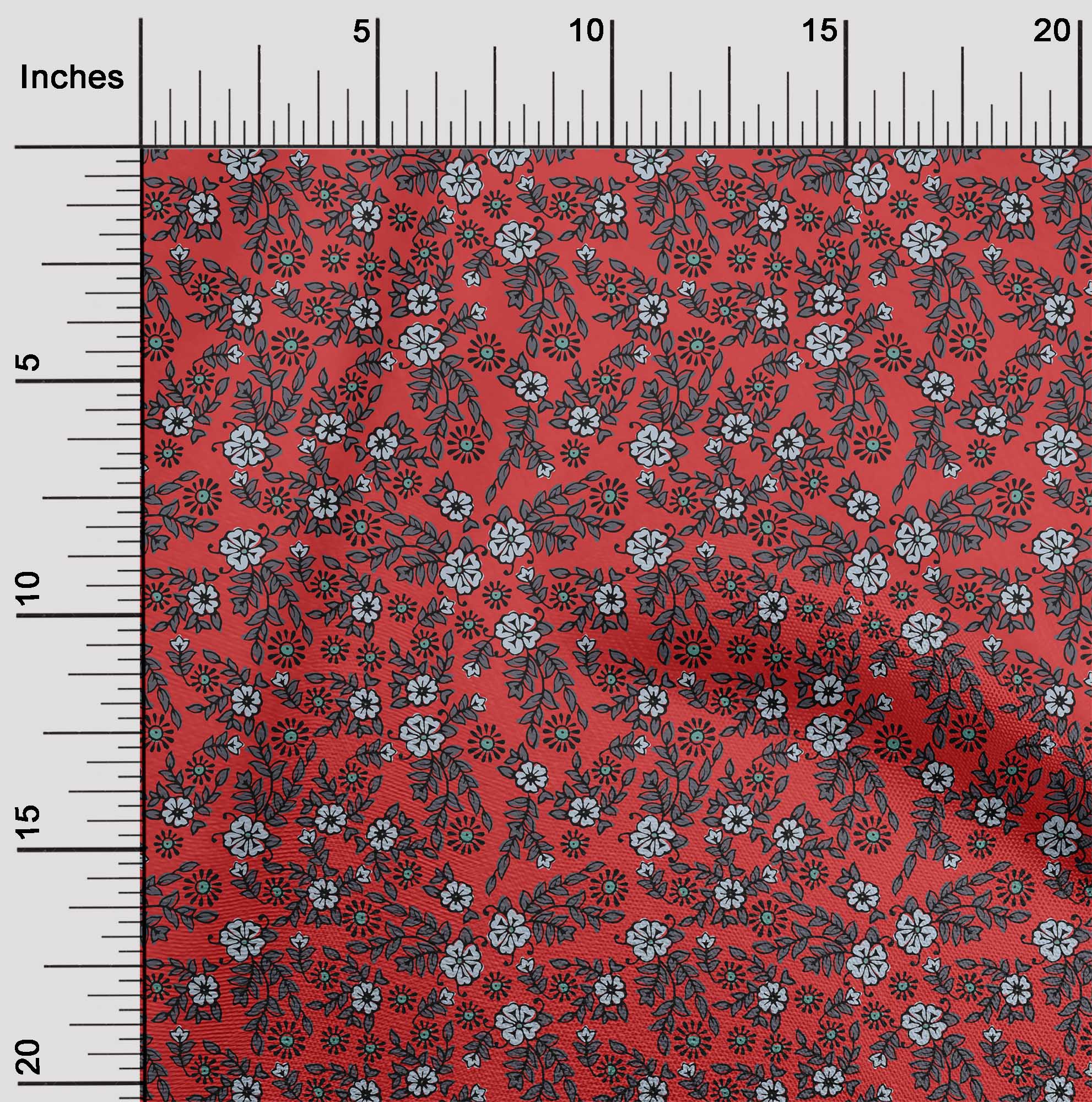 

OneOone Cotton Flex Fabric Leaves & Floral Block Print Тканина у дворі 40 дюймів 42 Inch - Viscose Chiffon червоний