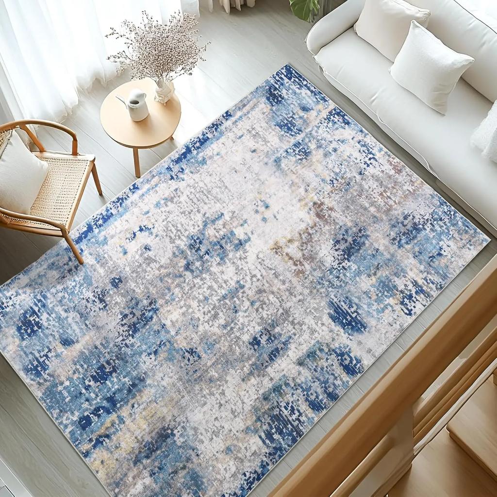 Moderne abstrakte waschbare Teppiche für Schlafzimmer Fleckenresistent Rutschfest Groß Blau Weich Indoor-Teppich für Heimdekoration